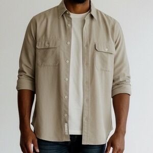 Metropolitan View Mens XL 100% Silk Button Down Shirt Taupe Gray Long Sleeve 90s
